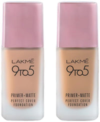 Lakmé 9 To 5 Primer + Matte Perfect Cover Liquid Full Coverage Foundation For All Skin Types & 9To5 Primer + Matte Perfect Cover Full Coverage Foundation For All Skin Types, Pack Of 1