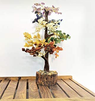 Seven Chakra Tree of Life, Crystal Tree for Positive Energy - Feng Shui Tree, Artificial Tree, Crystal Decoration, Money Tree, Handmade 7 Chakra Tree, Stone Tree, Healing Crystals, Spiritual Gifts 001 Seven Chakra (Golden Wire)