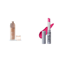 Glam 21 Glam21 Velvet Touch Oil Control Silk Foundation|Waterproof, High Coverage|SPF 35 Long Lasting|Almond-50gm & Long Lasting Non-Transfer Lipstick|Creamy Matte Formula - 2.8gm|Wild Magenta-17