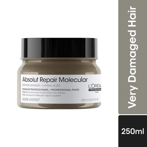 L'Oréal Professionnel Absolut Repair Molecular Deep Repairing Rinse-off Cream Mask for Damaged Hair - 250 ml | Repairs Very Damaged Hair and Restores Strength With 2% Peptides Bonder & 5 Amino Acids