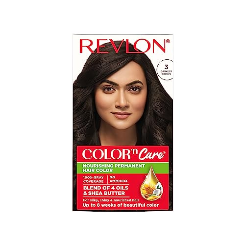 Revlon Color 'n Care Permanent Hair Color for Women -3 Darkest Brown | Blend of 4 oil's & Shea Butter| For Silky, Shiny & Nourished Hair | 100% Grey Coverage in 5 Minutes | Ammonia Free