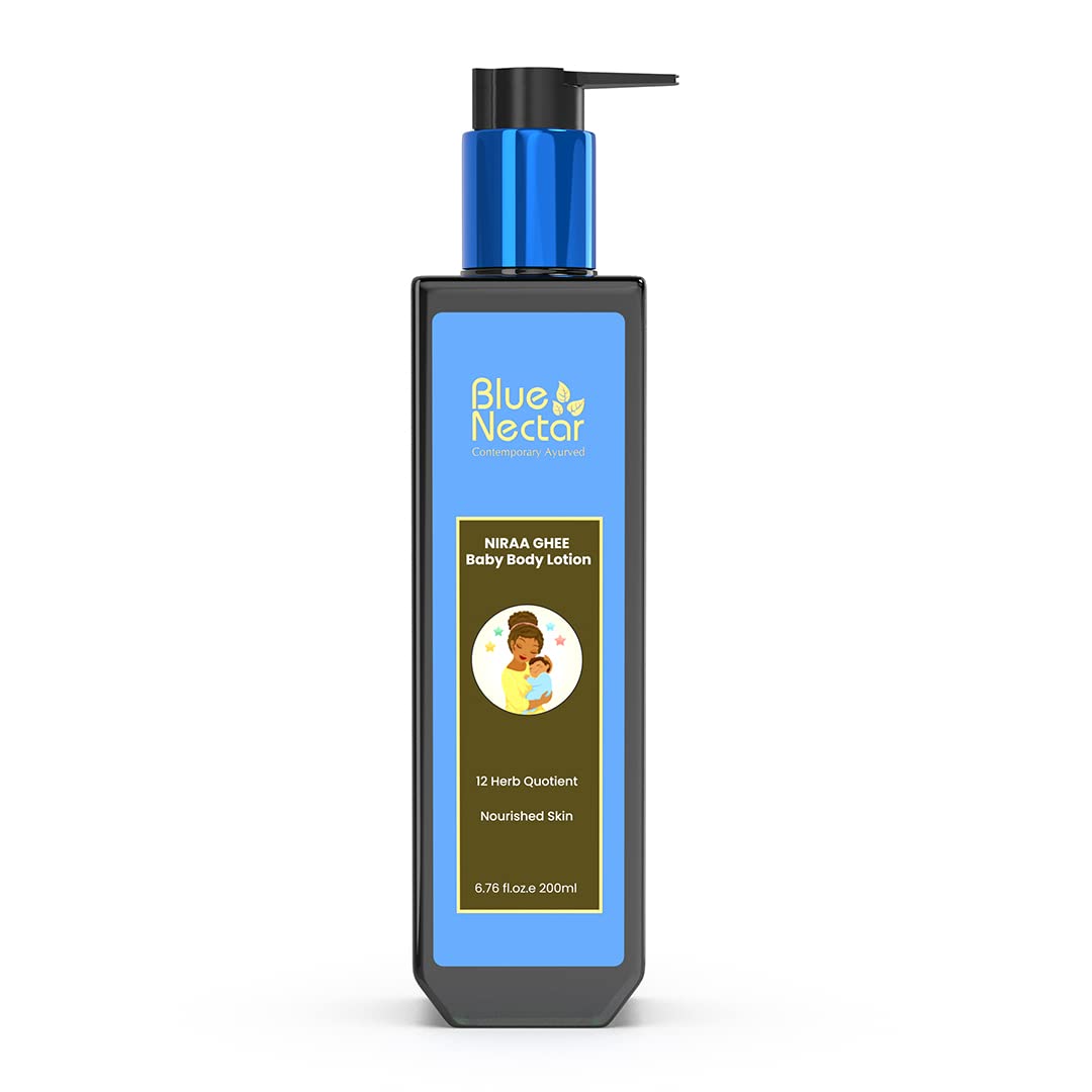 Blue Nectar Baby Lotion with Nourishing Organic Ghee, Body Butters and Ayurvedic Baby Oils Baby skincare | Infant Body lotion | Gentle moisturizer for Kids (12 Herbs, 200ml)