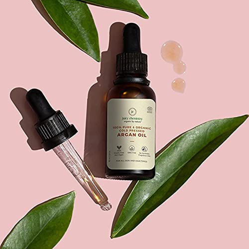 Juicy Chemistry Argan Oil, 30 ml | Pure, Cold-pressed & Organic Argan Oil for Moisturising Skin & Managing Dry, Frizzy Hair | Ecocert Certified Organic for Men & Women | Cruelty-free & 100% Vegan