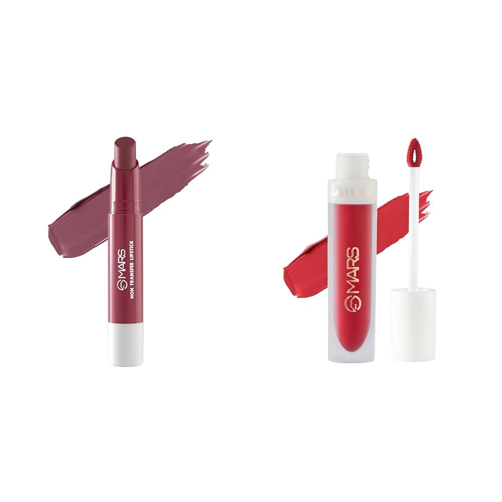 MARS Matte Super Stay LipstickWaterproof Lipstick for Women (2.6 gm) (07-SURREAL) Matte Liquid Lip Color | Long Lasting | Non-Transfer & Waterproof Lipstick for Women (4.5 ml) (21-Red Luck)