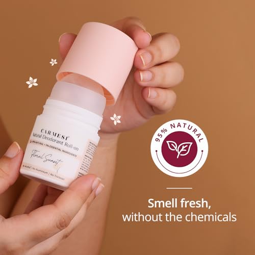 Carmesi Natural Underarm Roll On Deodorant for Women | 95% Natural + 5% Essential Ingredients | For Fresh Underarms All Day | No Alcohol & Aluminium | Floral Sunset | 50 ml