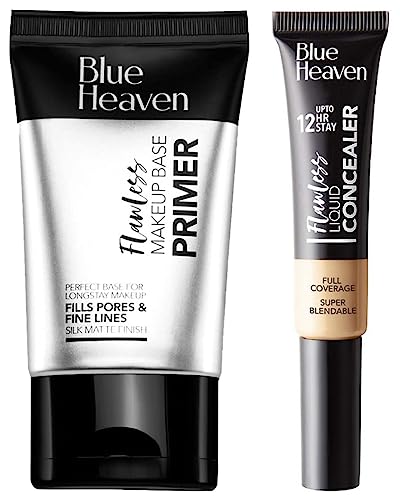 Blue Heaven Flawless Makeup Base Primer, 30g & Blue Heaven Flawless liquid Concealer, 201, Cream, 16gm