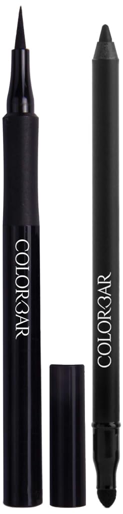 Colorbar Ultimate Eye Liner, Black, 1ml And Colorbar Just Smoky Kajal, Just Black, 1.2g