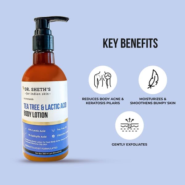Dr. Sheth's Tea Tree & Lactic Acid Body Lotion With 1% Salicylic Acid | Ph Balancing Moisturizer | Helps To Reduce Body Acne & Uneven Skin Tone | For Men & Women | 200 ml