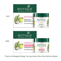 Biotique Coconut Brightening Instant Glow Cream| Lightweight and Non-Greasy | Reduces Dark Spots and Protects Ageing | Nourished and Moisturized Skin |100% Botanical Extracts| All Skin Types | 50gm