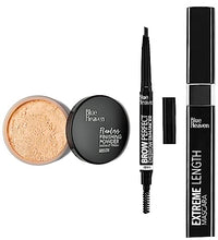 Blue Heaven Artisto Eyebrow Enhancer Pencil & Styler, Ash Grey,0.30g & Blue Heaven Extreme Length Mascara, Black, 9 ml & Blue Heaven Flawless Finishing Powder, Blush, 20 g