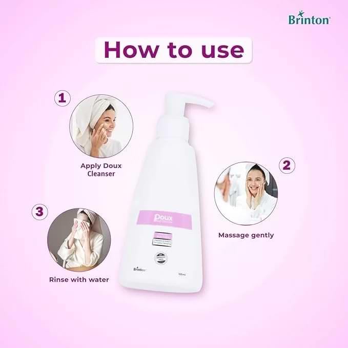 Brinton UV Doux Face Cleanser | Cetyl & Stearyl Alcohol, Niacinamide, Hyaluronic Acid, Jojoba Oil | pH 5.5 | Deep Cleansing & Hydration | Sulphate & Paraben Free | Dermatologically Tested | For All Skin Types | 125ml