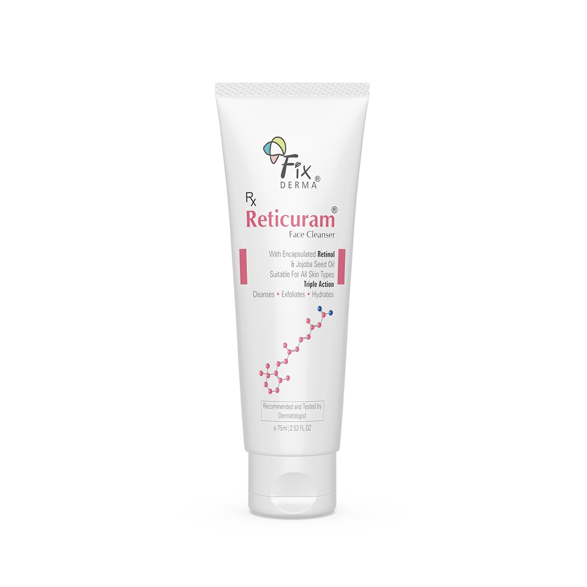 Fixderma 0.05% Retinol Reticuram Face Cleanser for All Skin Types, Anti Ageing, Retinol Face Cleanser, Regulates Sebum Production, Deep Pore Cleansing, Soap Free face wash with jojoba oil - 75ml