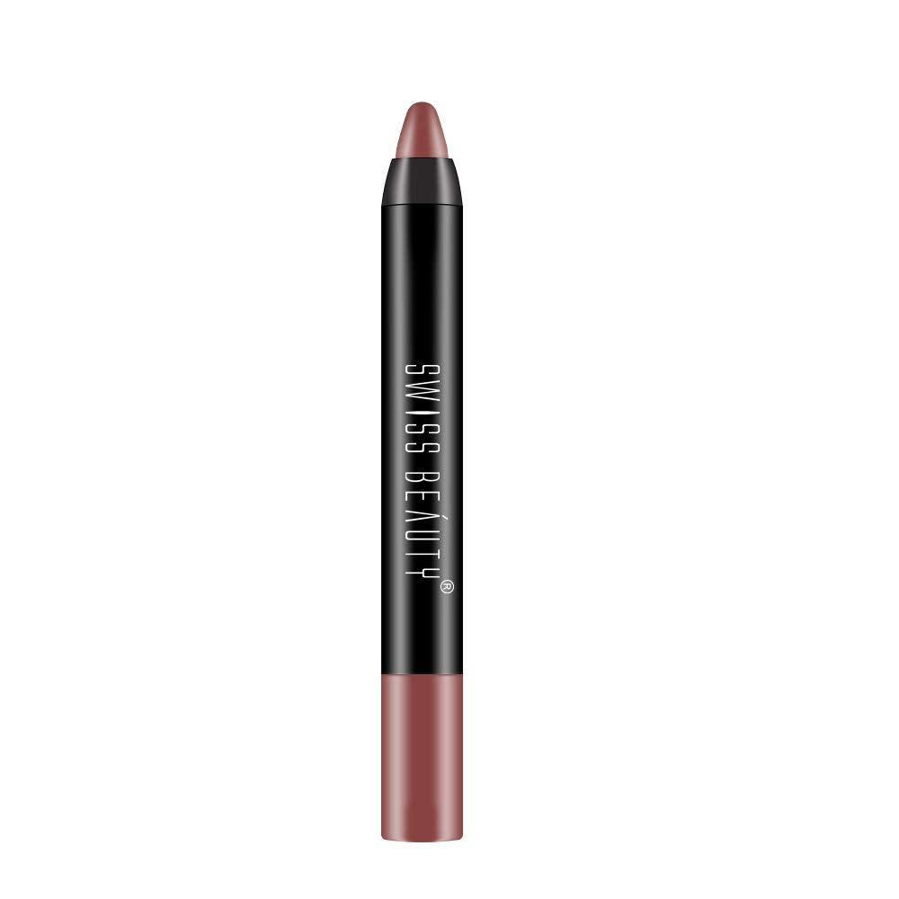 Swiss Beauty 12 Hrs. Stay Matte Lip Crayon, Brownie Point, 3g - Long Lasting, Waterproof, Super Stay, Matte Finish Lip Crayon, Long Wear, Crayon Lipstick