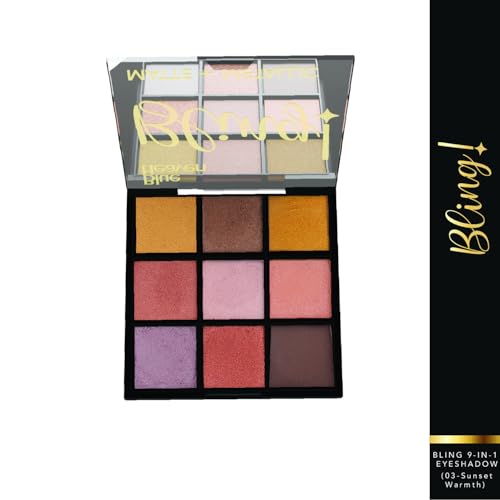 Blue Heaven Bling 9 in 1 Eyeshadow Palette | Highly Pigmented and Easily Blendable Eye Makeup | Matte & Metallic Shades | Long Lasting and Lightweight | Sunset Warmth, 9g