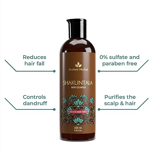 Avimee Herbal Shakuntala Daily Use Hair Cleanser | For Silky Hair | With Aloe, Apple Cider, Rice & Keratin Protein | Sulphate & Paraben Free Shampoo For Men & Women | 200 ml