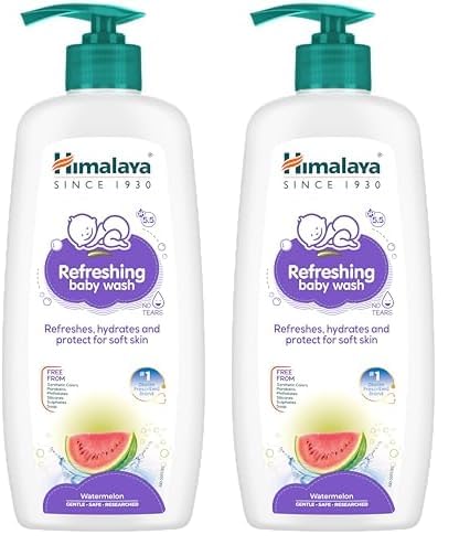 Himalaya Refreshing Baby Wash| Tear-free formula|with watemelone|Keeps baby's  skin cool & fresh|No Parabens|No SLS|No SLES|No synthetic colors|400ml (Pack of 2)