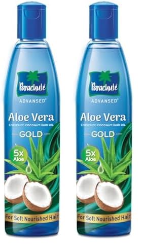 Parachute Advansed Aloe Vera Enriched Coconut Hair Oil Gold | 5X Aloe Vera | Makes Hair Sooperr Soft | 250ml (Pack of 2)