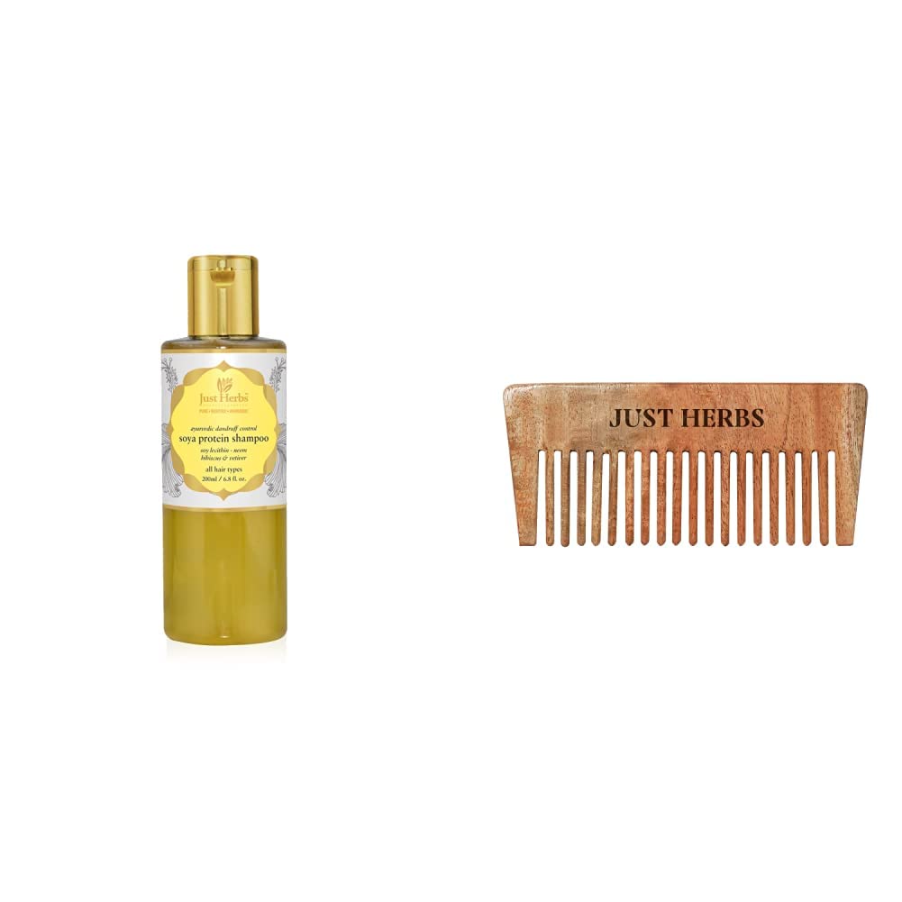 Just Herbs Hair Care & Protection Combo With Soya Protein Shampoo & Neem Wooden Comb, Pack Of 1