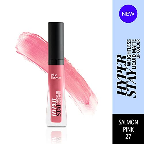 Blue Heaven Hyper Stay Weightless Liquid Matte Lipstick | Long-lasting & Smudge Proof | Non-Transfer Matte Lipstick for Women | Salmon Pink-27 | 6ml