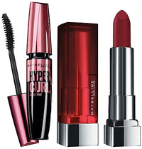 Maybelline New York Hypercurl Mascara Waterproof, Black, 9.2Ml And Maybelline New York Color Sensational Creamy Matte Lipstick, 695 Divine Wine, 3.9G