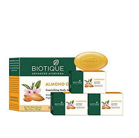 Biotique Bio Almond Oil Nourishing Body Soap, Pack of 3, 225 g (3 x 75 g) & Biotique Papaya Tan Removal Brightening & Reviatalizing Face Scrub For All Skin Types, 100g