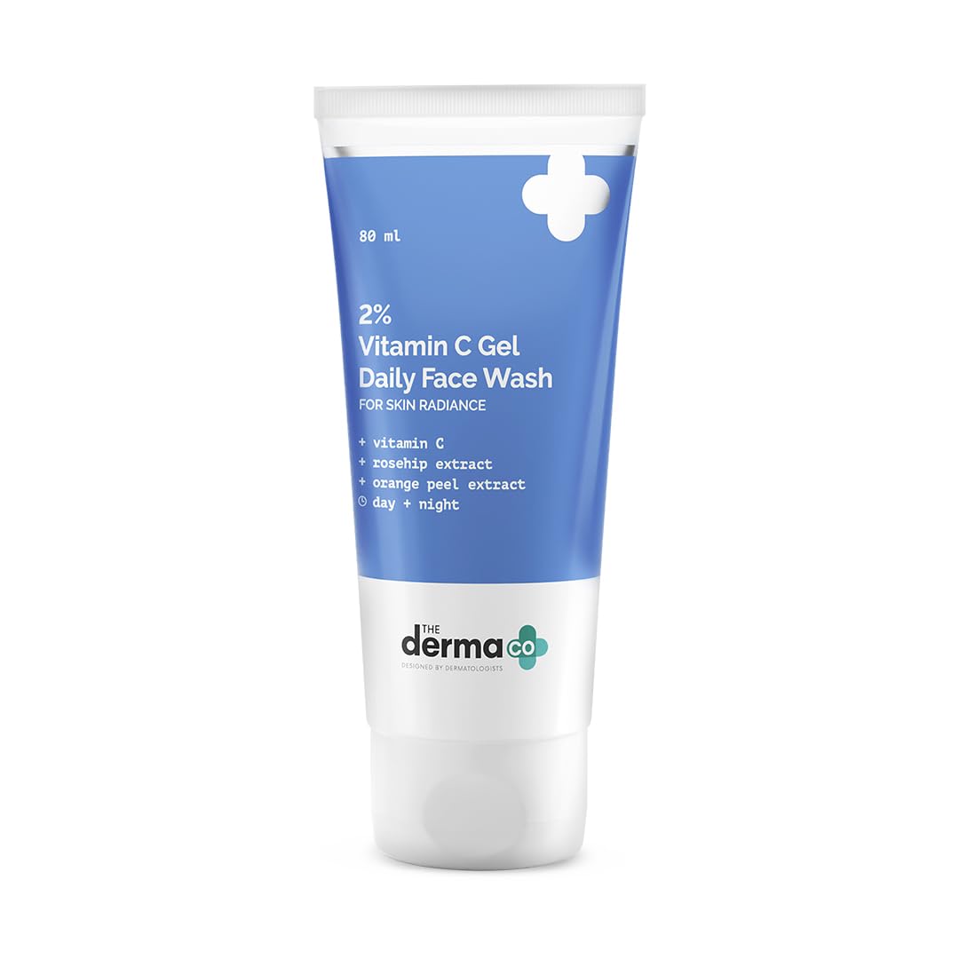 The Derma Co 2% Vitamin C Gel Daily Face Wash with Vitamin C, Rosehip & Orange Peel Extract for Glowing Skin I Brightens & Evens Skin Tone I Anti-Oxidant Rich Formula I For All Skin Type - 80ml