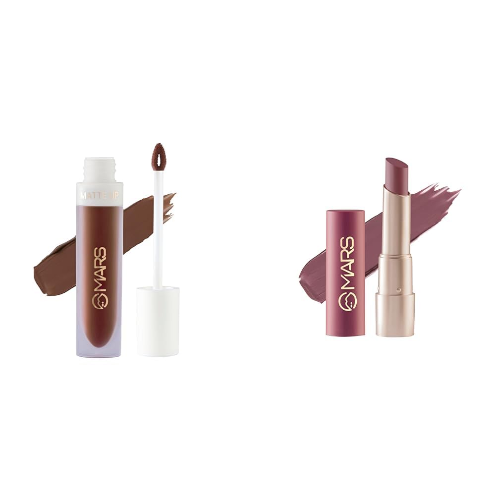 MARS Matte Liquid Lip Color | Long Lasting | Non-Transfer & Waterproof Lipstick for Women (4.5 ml) (01-Spice Brown) Creamy Matte Long Lasting Lipstick for Women (3.2 gm) (20-Grapeful Ghoomar)
