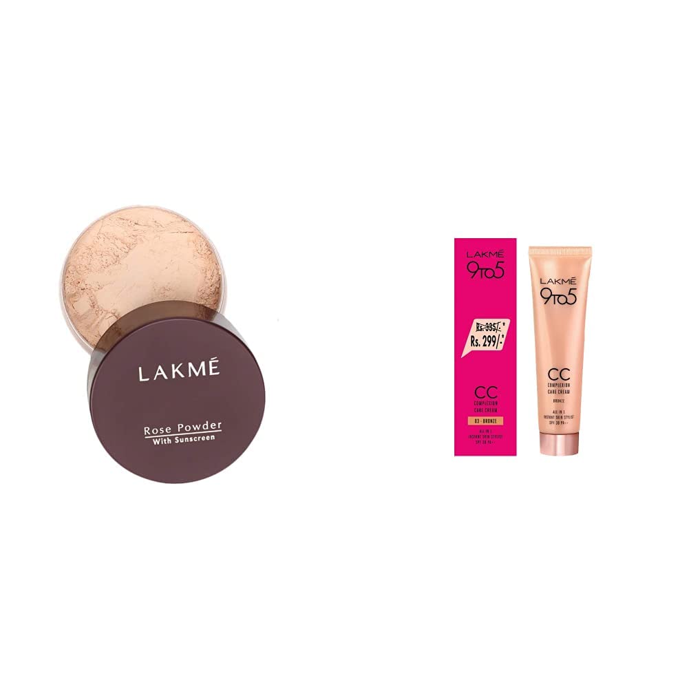 LAKMÉ © Rose Natural Face Powder for Oily Skin Type, Soft Pink, 40G And 9 To 5 Complexion Care Face Cream, Bronze, 30G