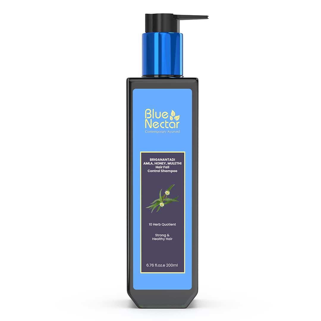 Blue Nectar Anti Hair Fall Shampoo with Amla, Honey and Mulethi, Paraben and Sulfate Free Shampoo for Women and Men | Plant Based Hair Shampoo for Thick Hair (10 Herbs, 200 ml)