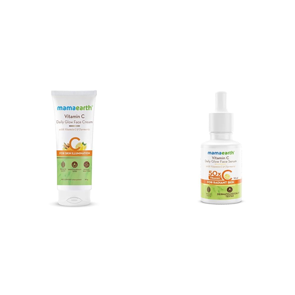 Mamaearth Vitamin C Daily Glow Face Cream and Serum With Turmeric for Skin Illumination - 80 for Men & Women