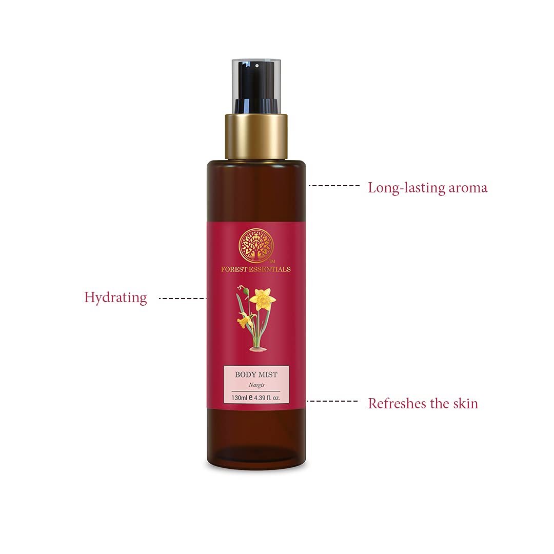 Forest Essentials Body Mist Nargis | Natural & Hydrating Body Spray For Men & Women | Luxury Floral Fragrance | 130 ml