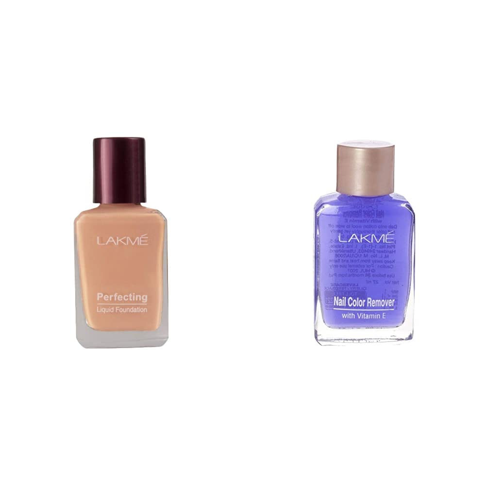 Lakmé © Perfecting Glossy Light Liquid Foundation for All Skin Type, Marble, 27Ml And Lakmé © Nail Color Remover, 27Ml