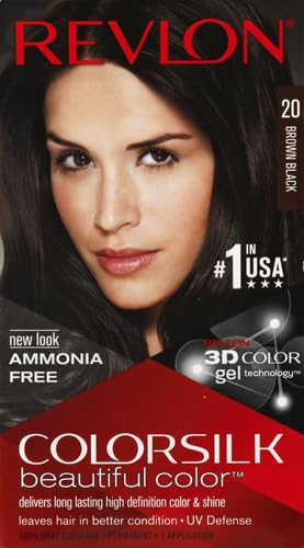 Revlon Colorsilk Beautiful Color, Permanent Hair Color with Keratin, 40ml + 40ml + 11.8ml - 20 Brown Black (Pack of 1)