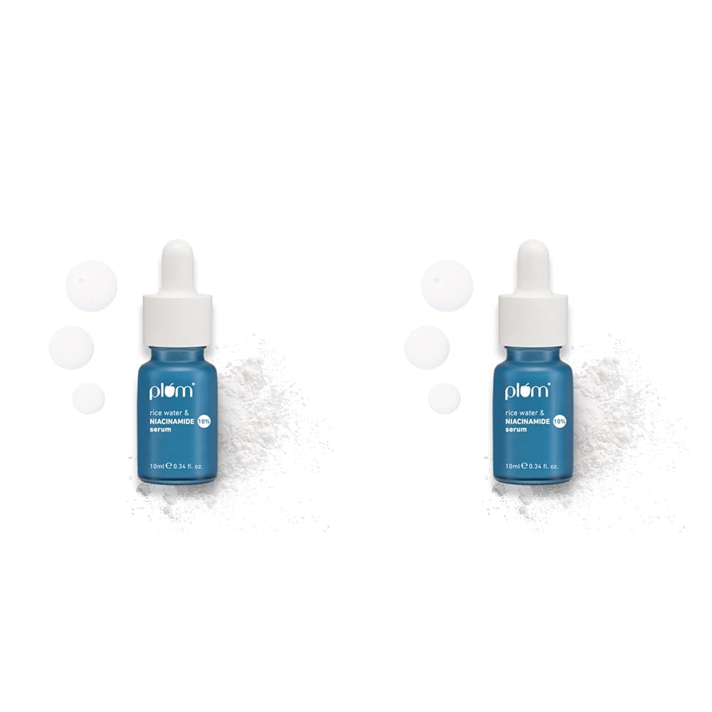 Plum 10% Niacinamide Face Serum | with Rice Water & Squalane| Brightens Skin | Clears Blemishes | Suits All Skin Types | Fragrance-Free | 10 ml (Pack of 2)