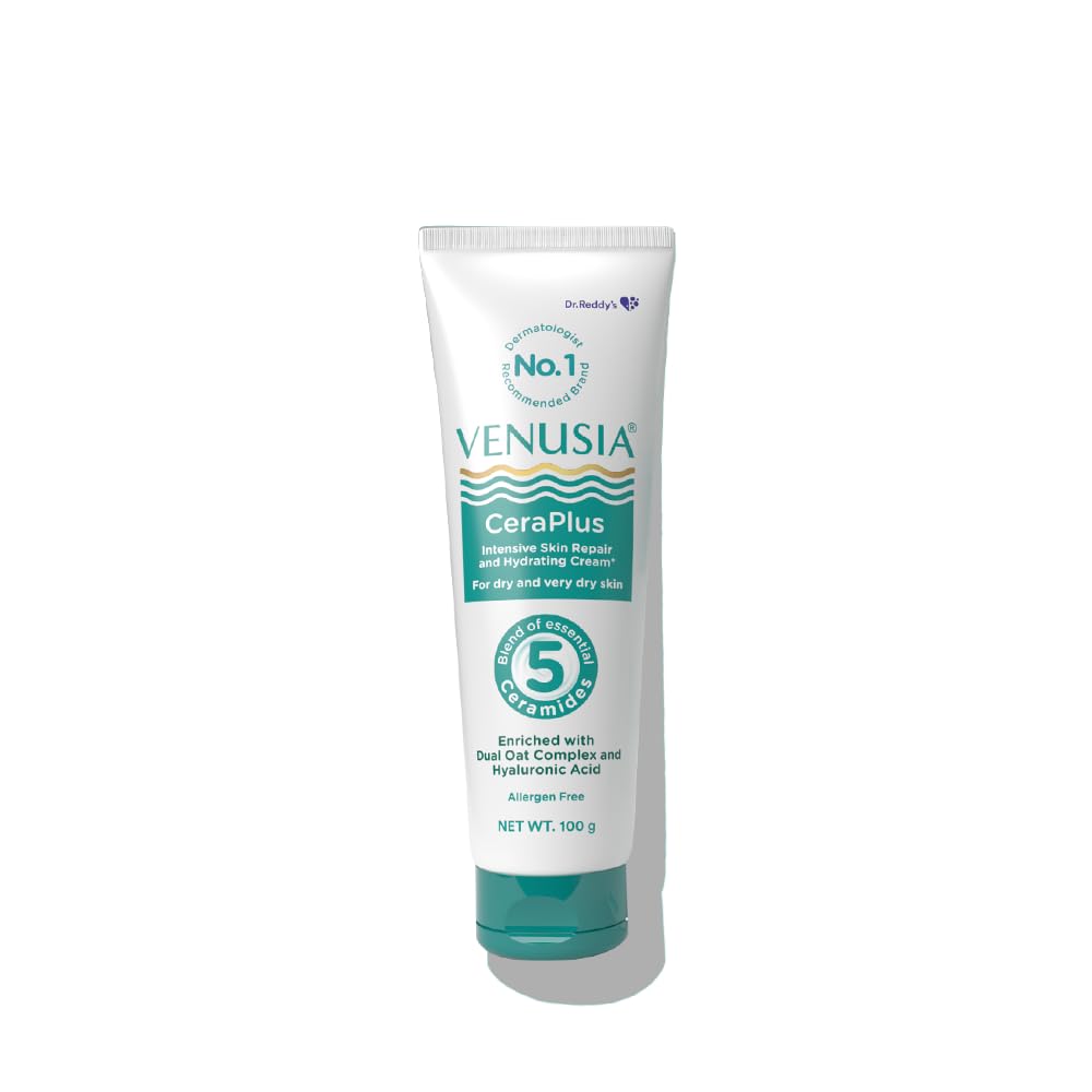 Venusia Ceraplus Cream for Dry Skin - 5 Essential Ceramides for Deep moisturization & barrier repair I With Oat oil & oat extract,Hyaluronic Acid I Fragrance free face cream I 100g