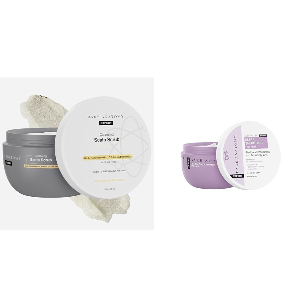 Bare Anatomy Scalp Scrub with Natural AHAs, Coconut & Sugar For Women & Men | 250g Ultra Smoothing Hair Mask For Dry & Frizzy Hair| For Women & Men | SLS & Vegan | 250gm