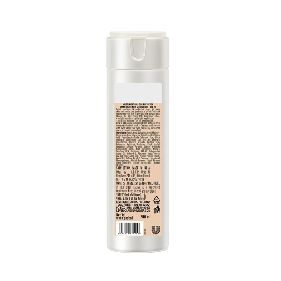 LAKMÉ Peach Milk Lotion Moisturizer SPF 24 PA++, 200ml & Lakme CC caramel 30g