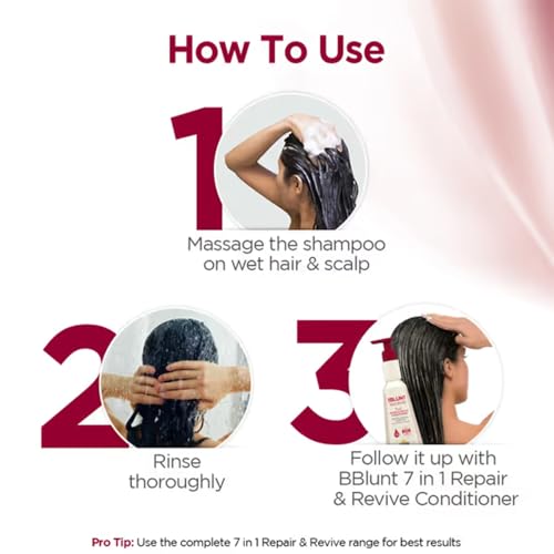 BBLUNT 7 in 1 Repair & Revive Shampoo for Upto 100% Damage Repair - 300ml | Addresses 7 Signs of Hair Damage | Enriched with Ceramides & Argan Oil