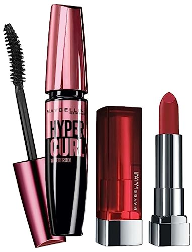 Maybelline New York Color Sensational Creamy Matte Lipstick, 691 Rich Ruby, 3.9g and Maybelline New York Hypercurl Mascara Waterproof, Black, 9.2ml