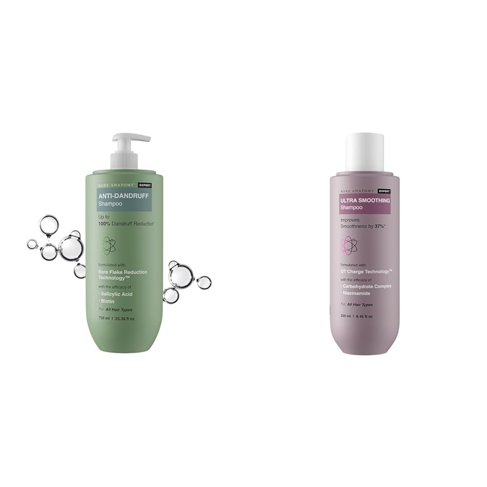 Bare Anatomy Expert Anti-Dandruff Shampoo - 750ML Ultra Smoothing Shampoo for Dry and Frizzy Hair | SLS & Paraben Free | Vegan | For Men & Women | 250ml