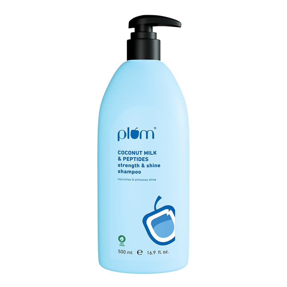 Plum Coconut Milk & Peptides Shampoo for Dry & Frizzy Hair | Provides 22X Shiny & Softer Hair | Paraben-Free | Hair Shampoo for Women & Men | for Straight, Wavy & Rough Hair | pH Balanced | 500ml