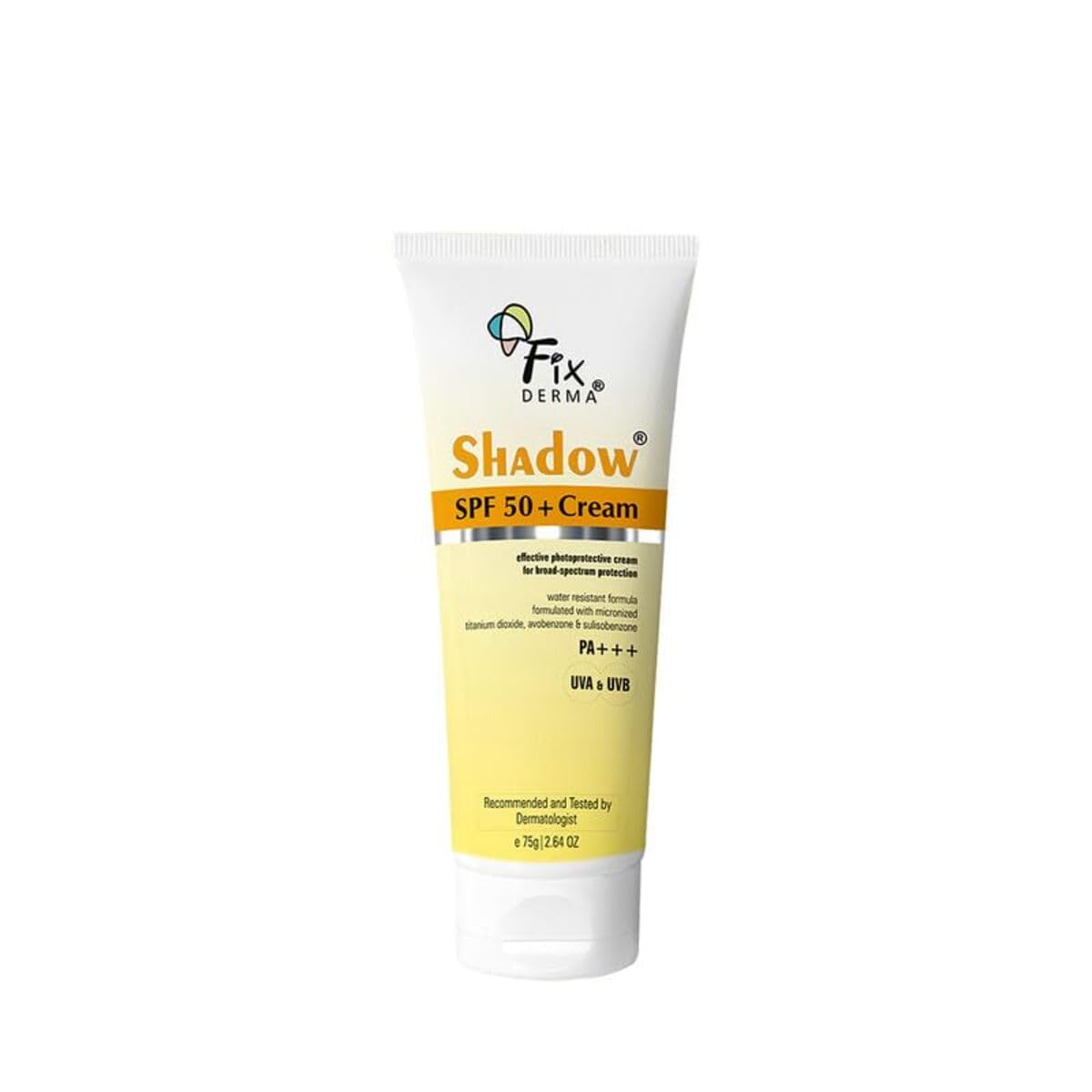 Fixderma Shadow Sunscreen SPF 50+ Cream PA+++ Dry Skin For Body & Face Broad Spectrum Sunscreen For UVA & UVB Protection Non Greasy & Water Resistant-75gm (Pack Of 1)