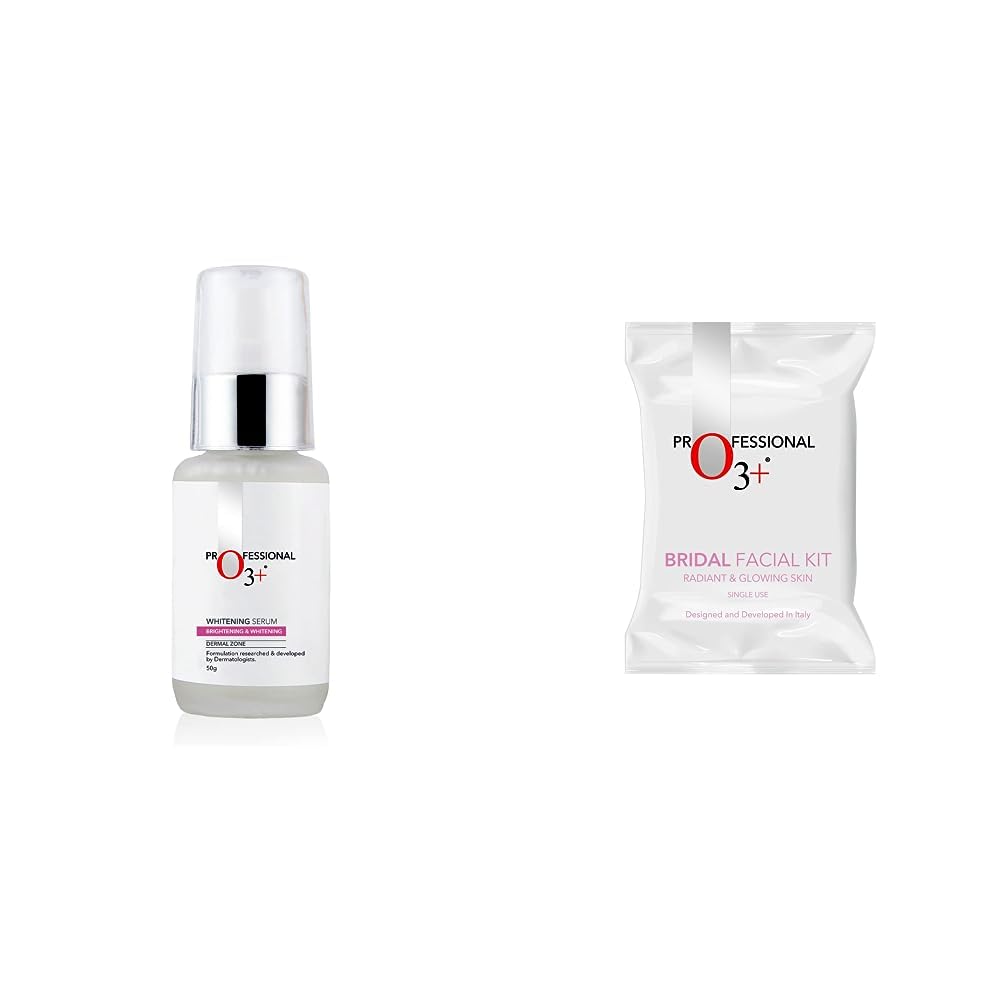 O3+ Whitening Serum for Pigmentation Control and Skin Brightening, 50ml & O3+ Bridal Facial Kit for Radiant & Glowing Skin - Suitable for All Skin Types (120g, Single Use) Combo