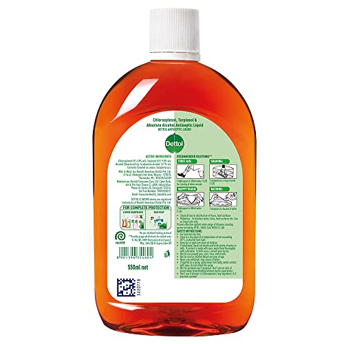 Dettol Antiseptic Liquid for First Aid, Surface Disinfection and Personal Hygiene, 550ml (Pack of 6)