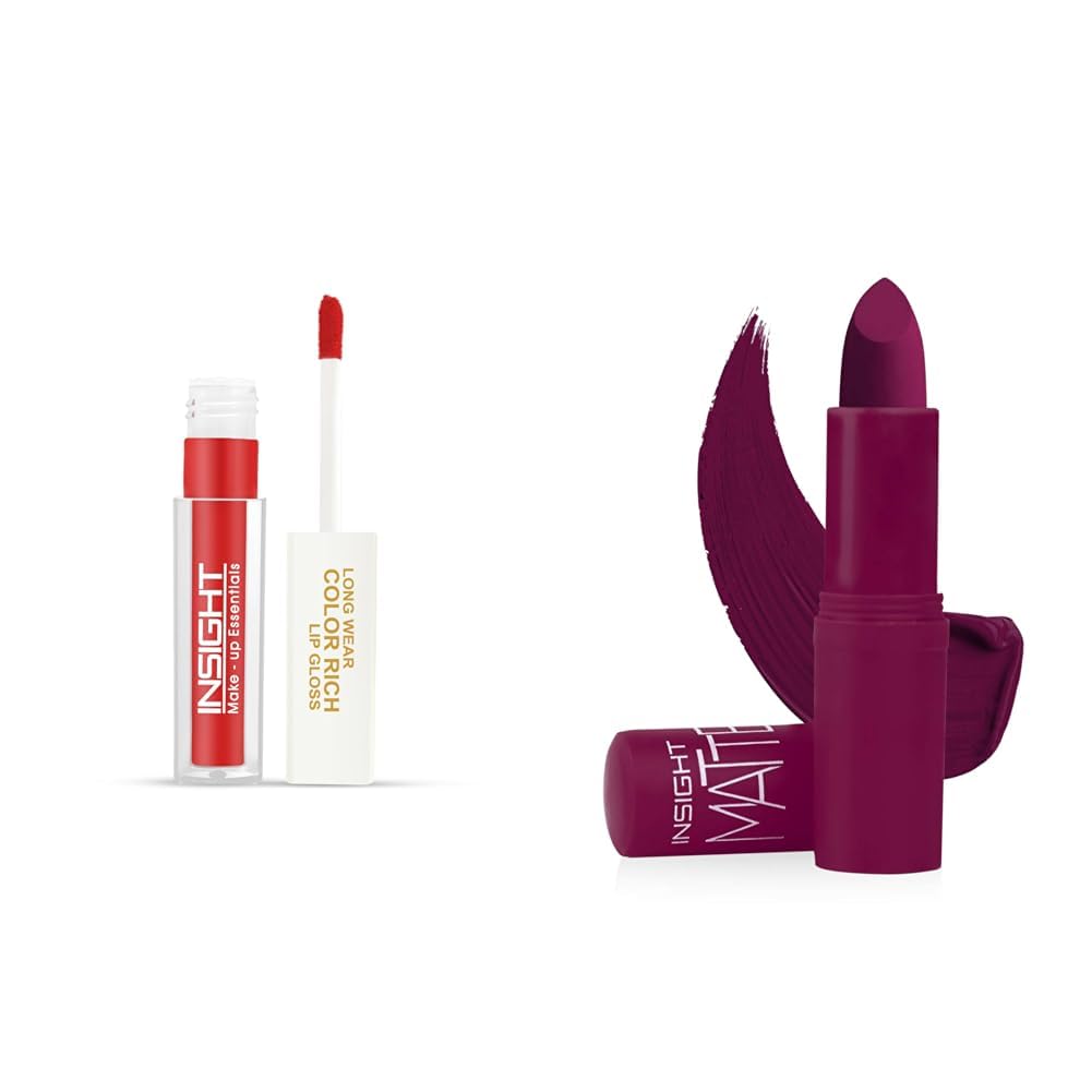 Insight Long Wear Color Rich Lip Gloss |Highly Pigmented|Glossy Texture |Long Lasting & Insight Cosmetics Matte Lipstick |Long Lasting Lipstick for Women |Keeps Lips Moisturised