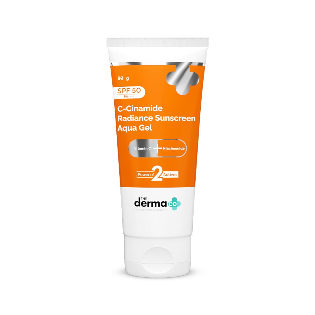 The Derma Co . C-Cinamide Sunscreen Aqua Gel Spf 50 Pa++++|Vitamin C & Niacinamide|No White Cast|Uva,Uvb Sun Protection|Blue Light Protection|Ultra Light Gel For All Glowing Skin- 80Gm,1 Count