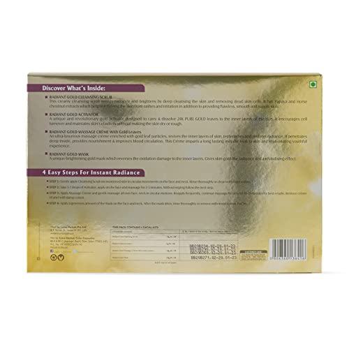 Lotus Radiant Gold Facial Kit for instant glow with 24K Pure Gold & Papaya ,4 easy steps 37g (4 use)