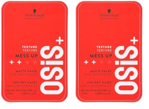Schwarzkopf Professional OSiS+ Mess Up Hair Styling Matte Paste |Easy to Mould |Easy to apply and Wash | Vegan | Medium Hold | Dry and Non-Greasy | Matte finish| Pomade | 100 ml (Pack of 2)