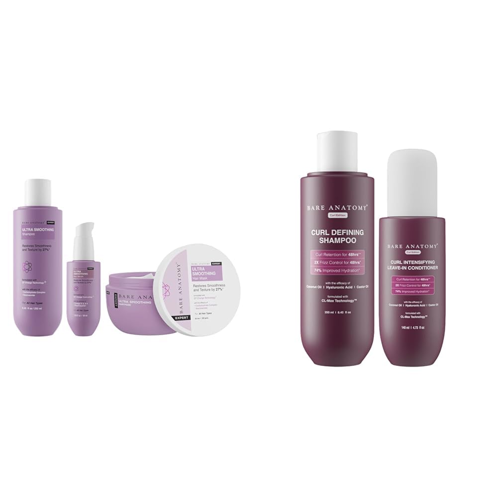 Bare Anatomy Ultra Smoothing Shampoo + Hair Mask + Serum Kit| Women & Men | 250ml + 250g + 50ml Curl Defining Shampoo + Curl Intensifying Leave In Conditioner Cream |Women & Men | 250 ml + 140ml
