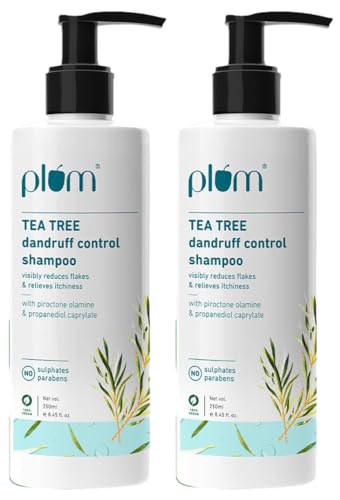 Plum Tea Tree Dandruff Control Shampoo I With Tea Tree Oil,Propanediol Caprylate&Willow Bark Extracts I For All Hair Types Dandruff Control|Sulphate Free|Paraben- Free I 100% Vegan|250 Ml,2 Count